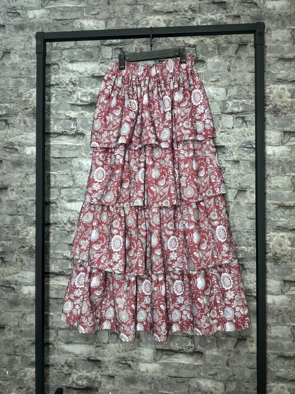 دامن چیندار طرح گلریز  زرشکی پینترسی کد1001