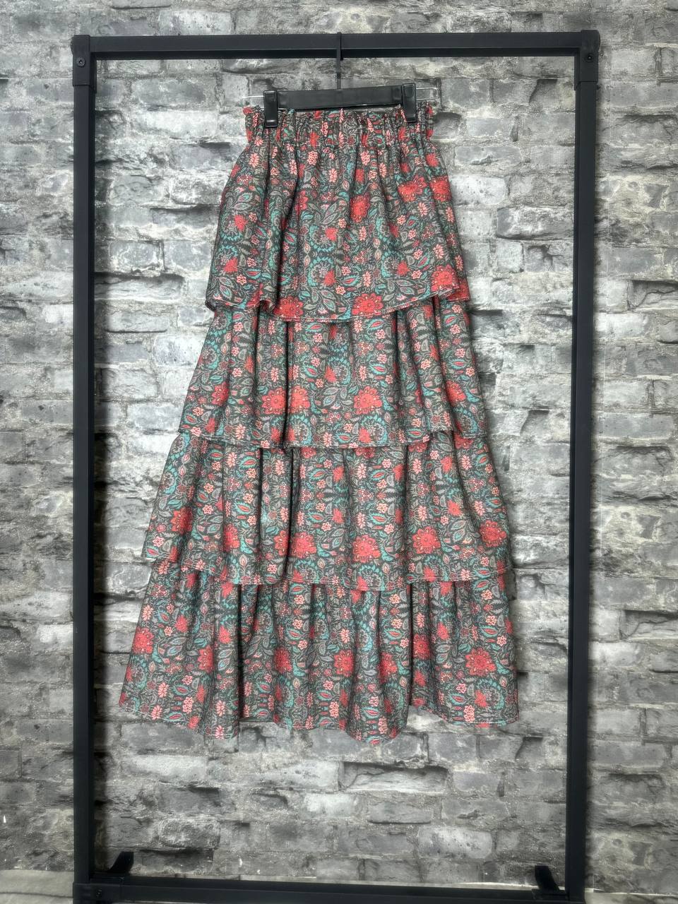 دامن چیندار طرح گلریز سبز پینترسی کد1001