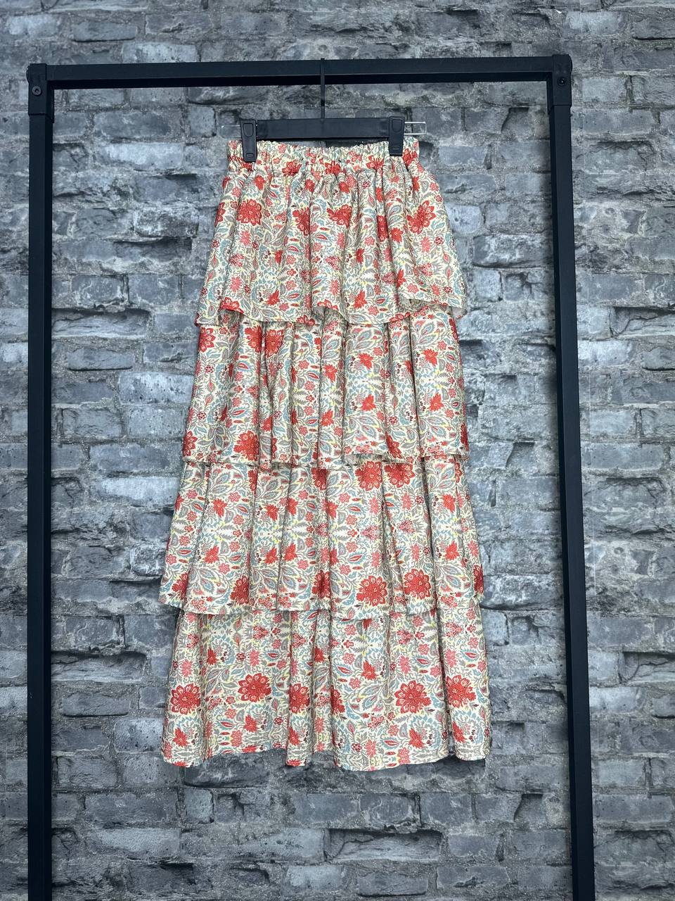 دامن چیندار طرح گلریز  لیمویی پینترسی کد1001