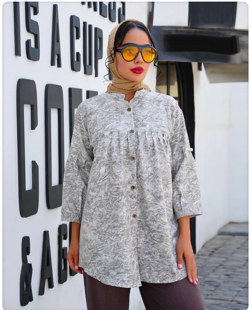 شومیز مانتویی زنانه گازوییلی فری سایز کد 1002